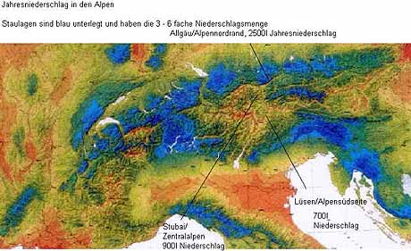 Niederschlagsverteilung Alpen